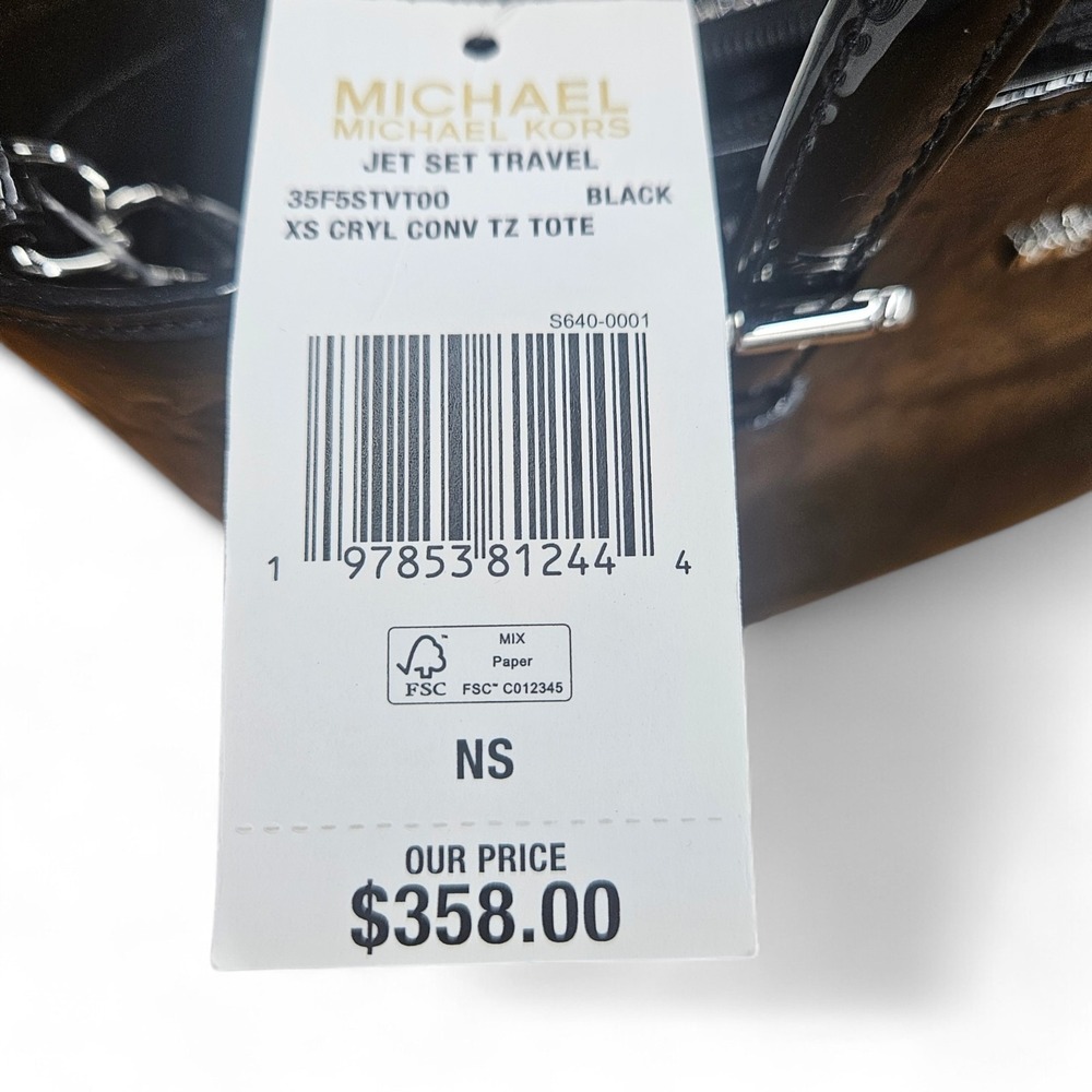 Michael Kors Jet Set Small Metallic Logo Debossed Convertible Tote Bag Black - Picture 3 of 14